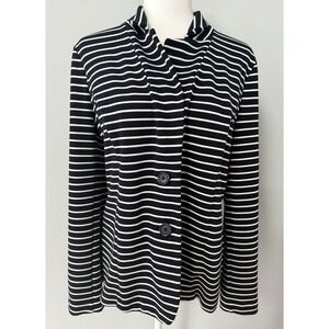J. Jill Wearever Collection Jacket Blazer 2 Button Navy Blue/White Stripe Size M